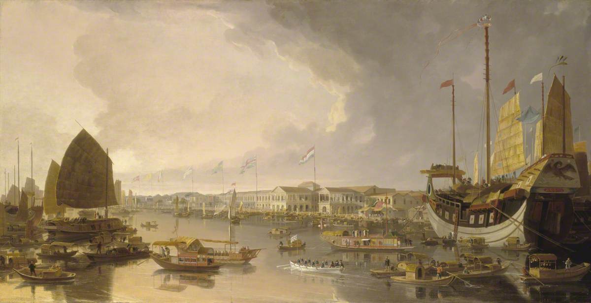 'A View of the European Factories at Canton' by William Daniell.