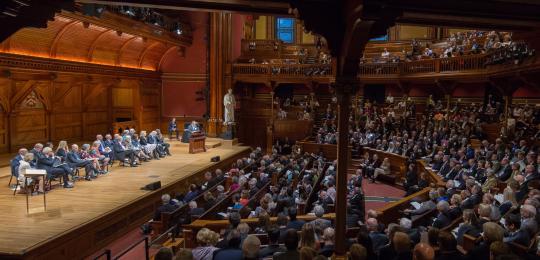An Induction ceremony held at Memorial Hall, Harvard University