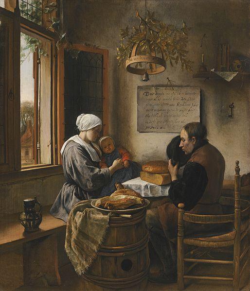 Painting by Jan Steen - The Prayer before the Meal 1660.